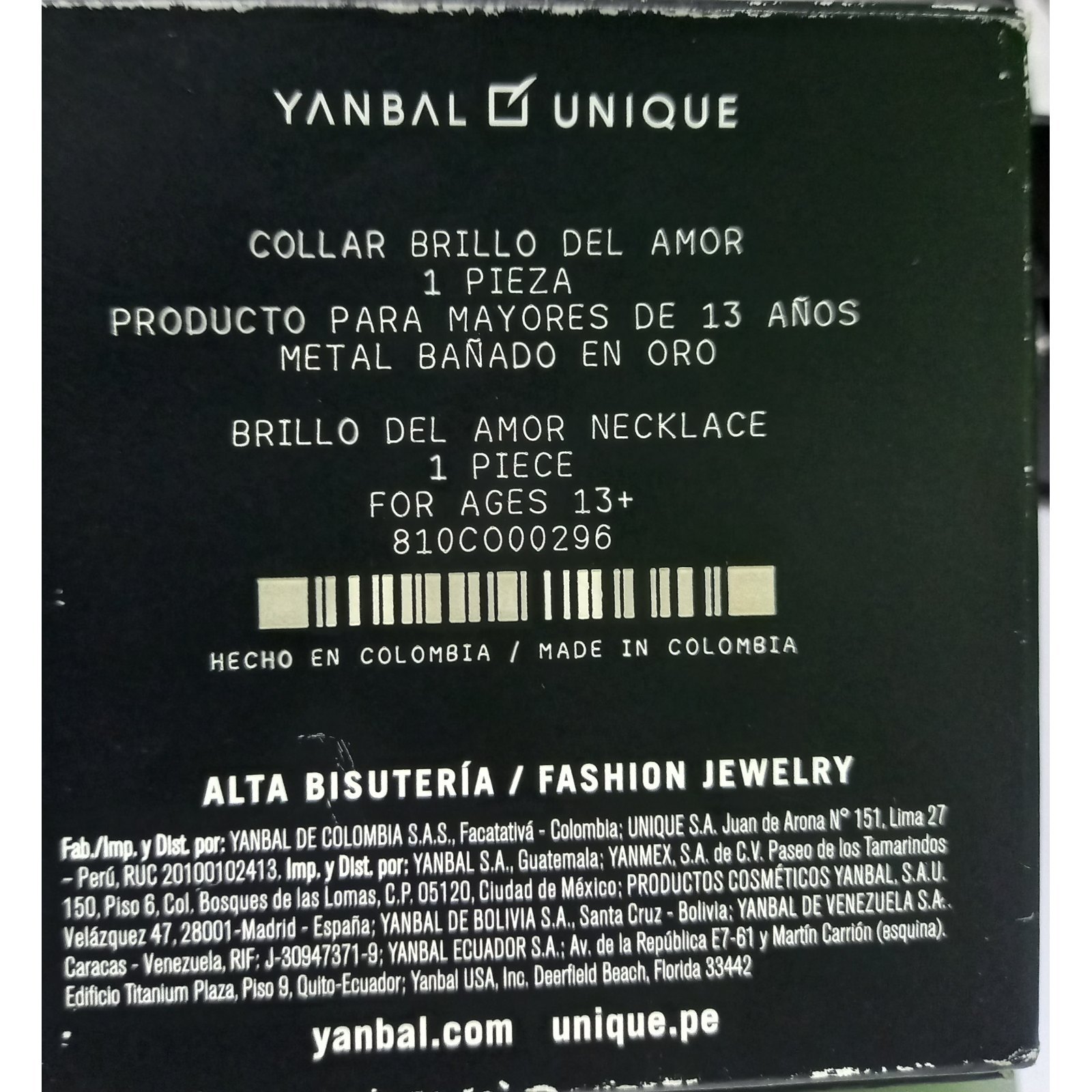 COLLAR UNIQUE - COLECCIÓN BRILLO DE AMOR 1 PIEZA BAÑADA EN ORO