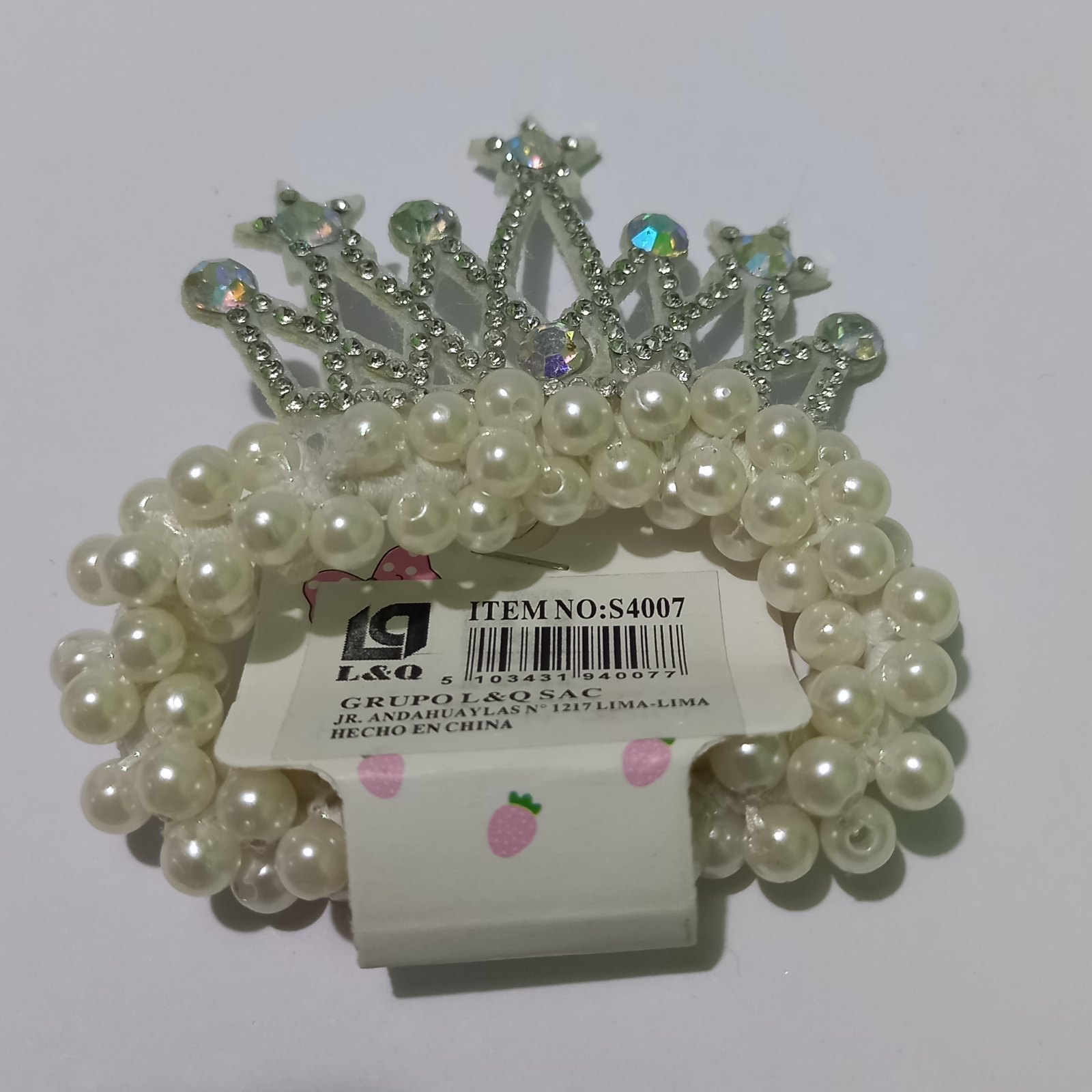 COLETERO ELÁSTICO DE PERLAS CORONA PRINCESA X UNIDAD